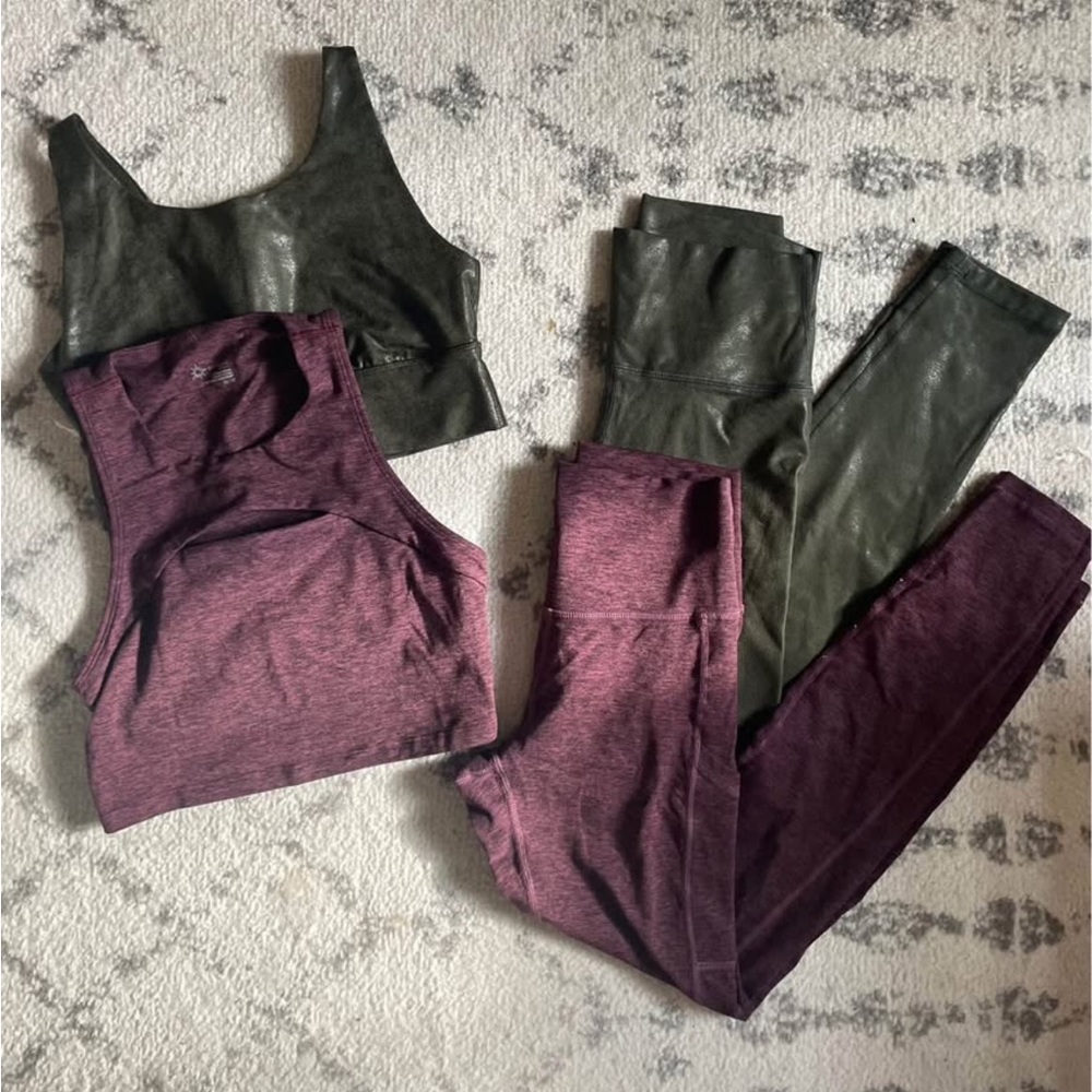Aerie Olive and Burgundy Leggings Set Size Small